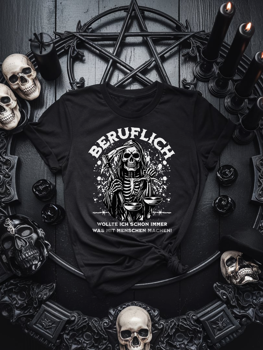 Premium T-Shirt "Beruflich wollte ich schon immer was mit Menschen machen" Gothik Shirt Makaber