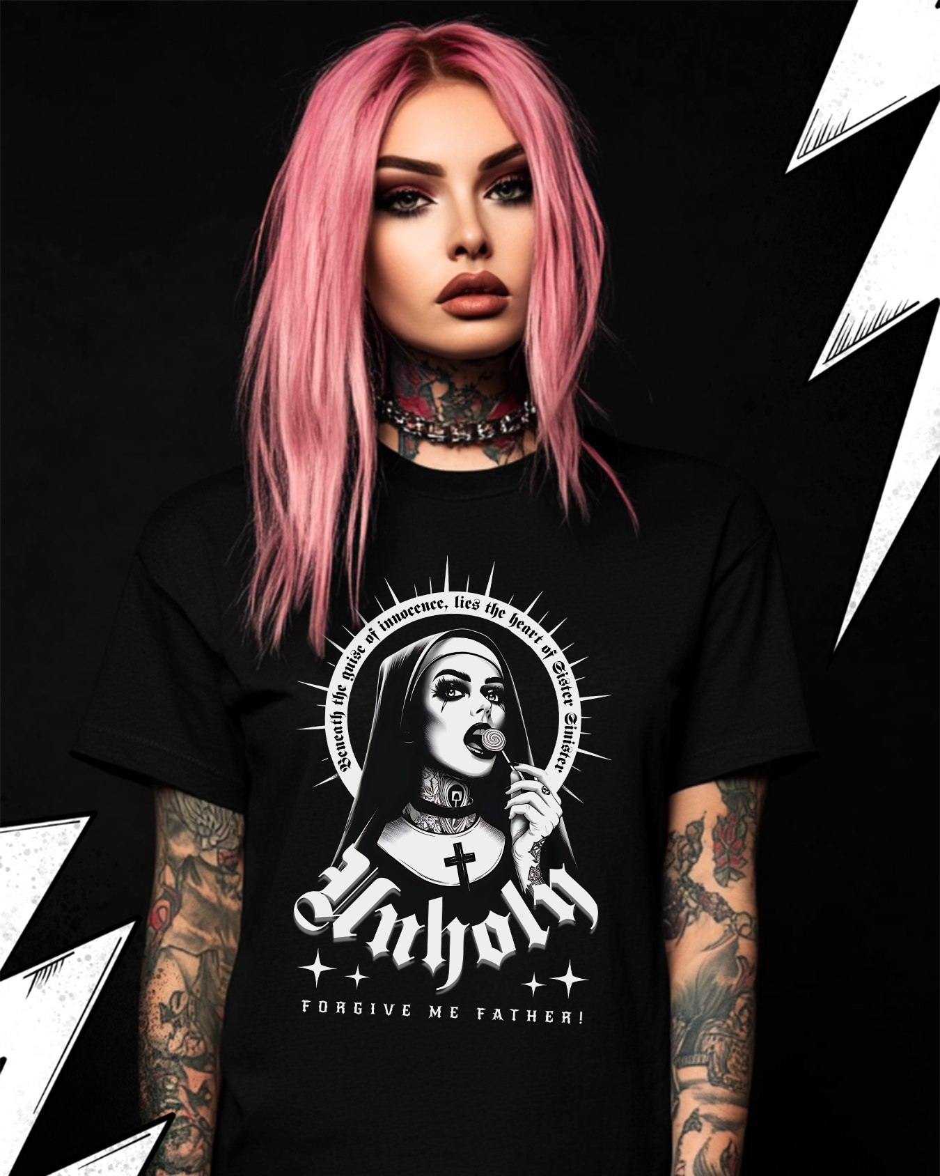 Unholy Nun T-Shirt Unisex " Forgive me Father" Unheilige Nonne