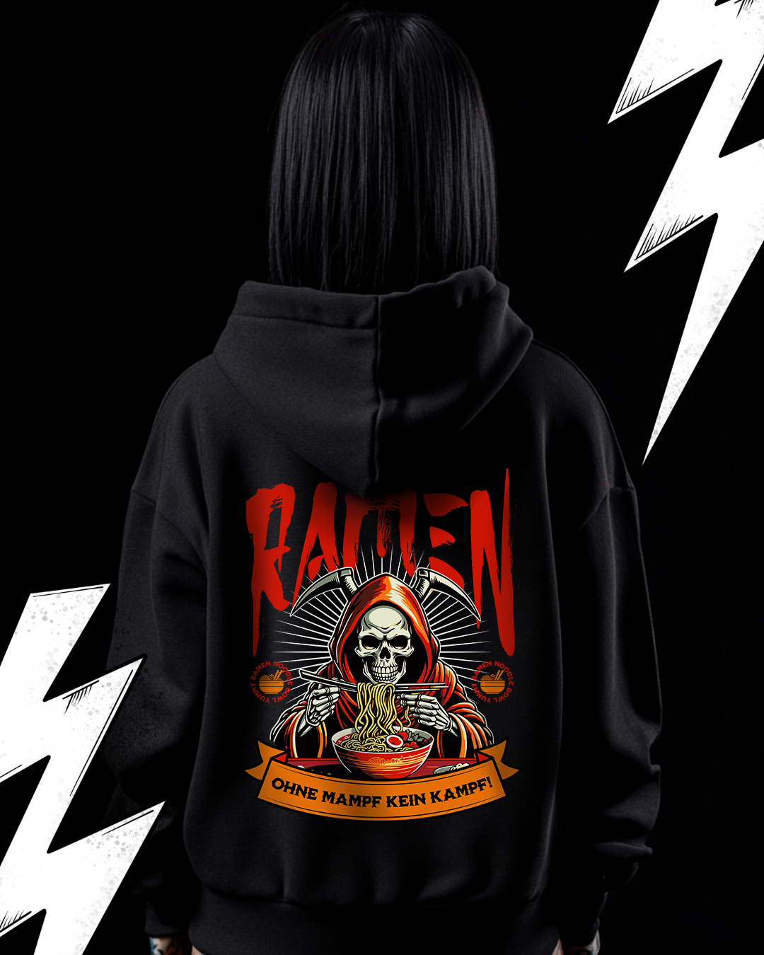 Premium Hoodie Unisex "Ohne Mampf kein Kampf" Ramen Suppe