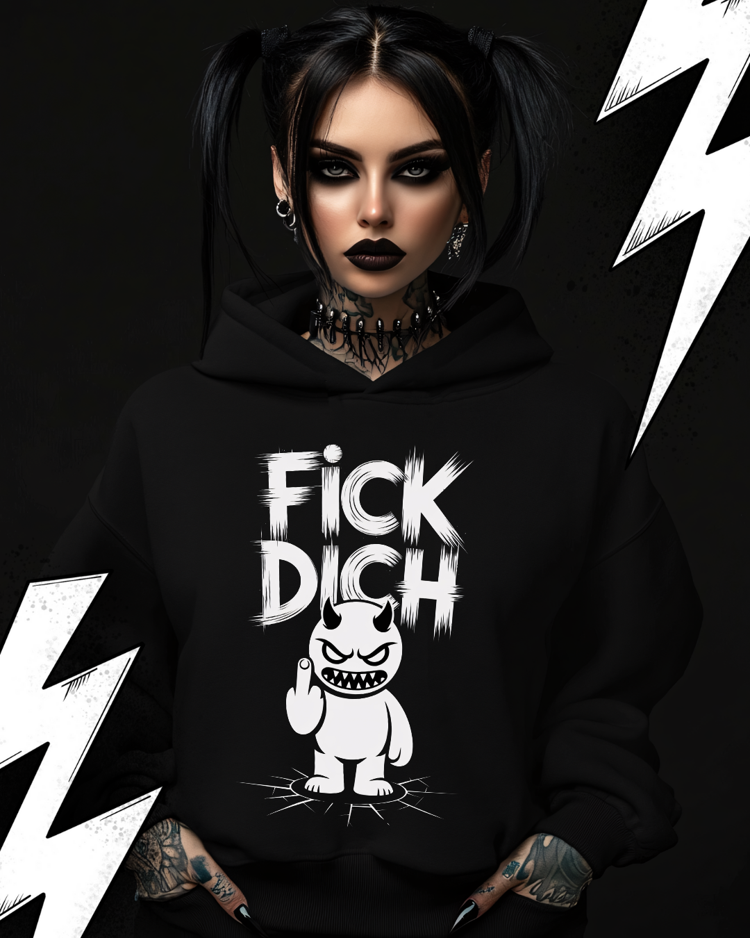 Premium Hoodie Unisex "Fick Dich"- Mit Taschendruck