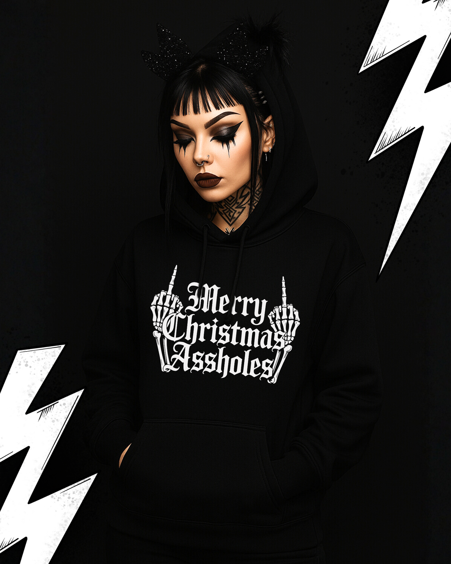 Black Christmas Gothic Hoodie - Merry Christmas Assholes UNISEX