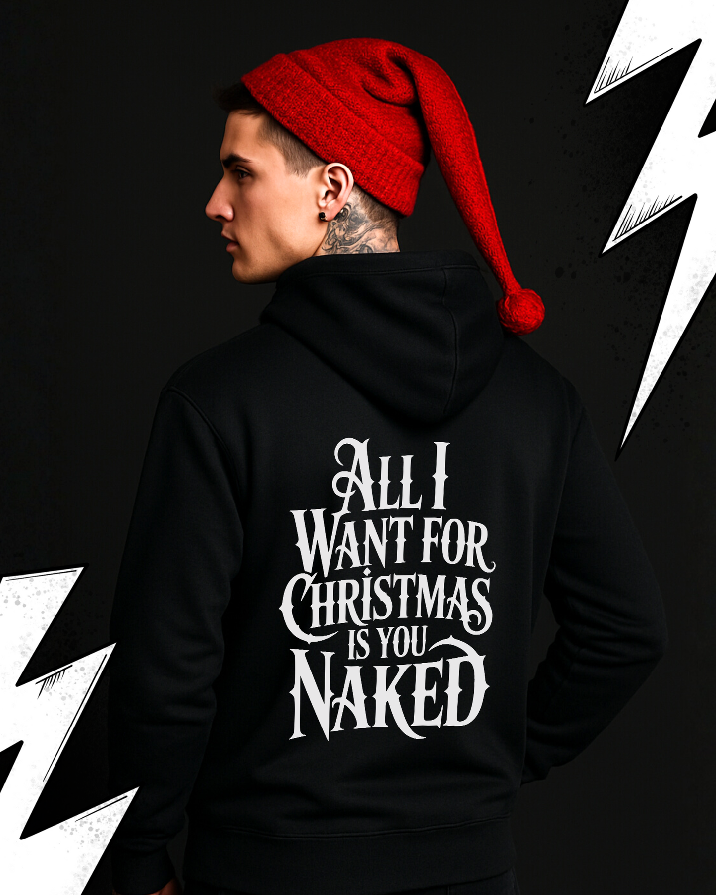Black Christmas Gothic Hoodie - All i want for Christmas is you naked UNISEX Gothic Hoodie