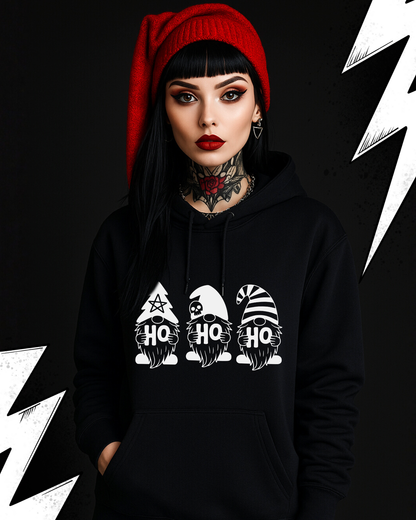 Black Christmas Gothic Hoodie - HO HO HO Gnom Christmas Hoodie UNISEX