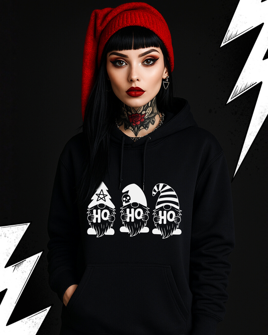 Black Christmas Gothic Hoodie - HO HO HO Gnom Christmas Hoodie UNISEX
