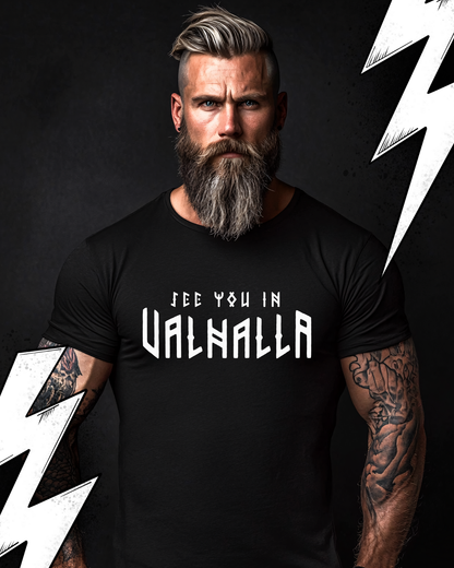 Premium T-Shirt Unisex "See you in Valhalla" Wikkinger Kompass Doppelter Print