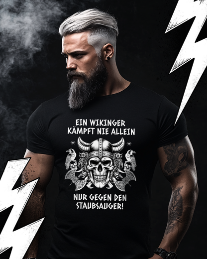 Premium T-Shirt Unisex "Ein Wikinger kämpft nie alleine" WItziges Wikinger Shirt für den Alltag