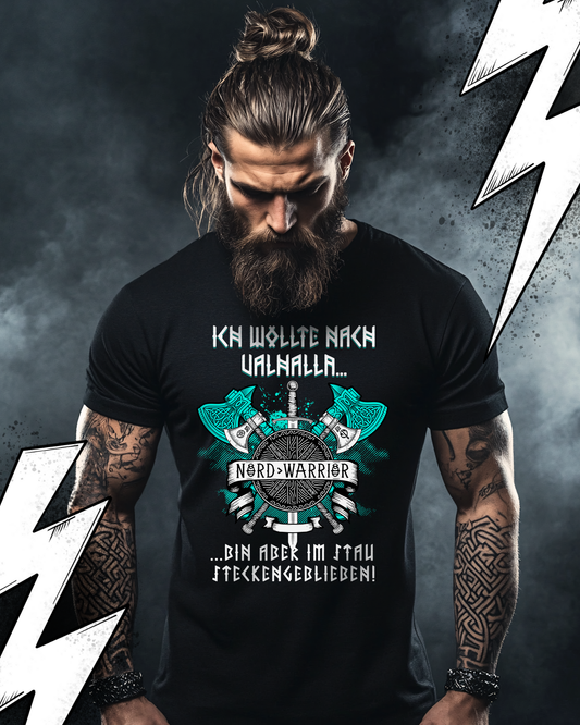 Wikinger T-Shirt Unisex "Valhalla Stau" Witziges Wikinger Shirt