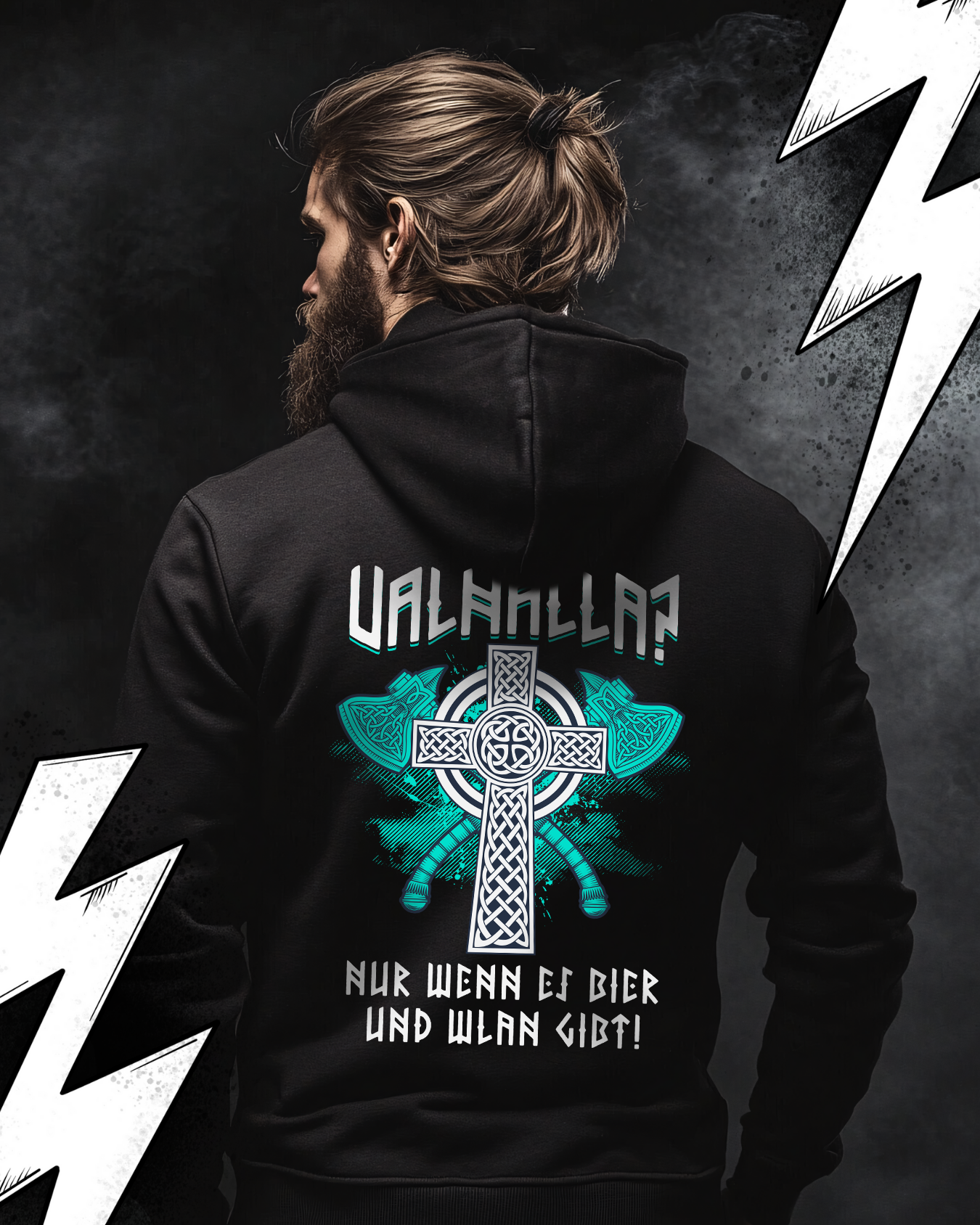 Premium Hoodie Unisex "Valhalla nur mit Bier und Wlan" Lustiger Wikinger Hoodie