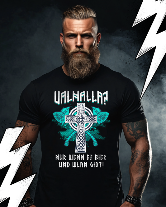 Wikinger T-Shirt Unisex "Valhalla und Wlan" Witziges Shirt