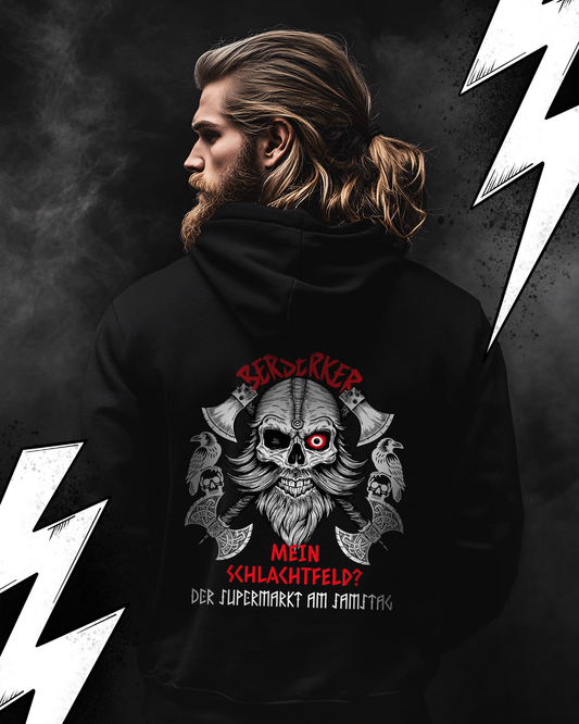 Premium Hoodie Unisex "Mein Schlachtfeld der Supermarkt" Witziger Wikinger Hoodie