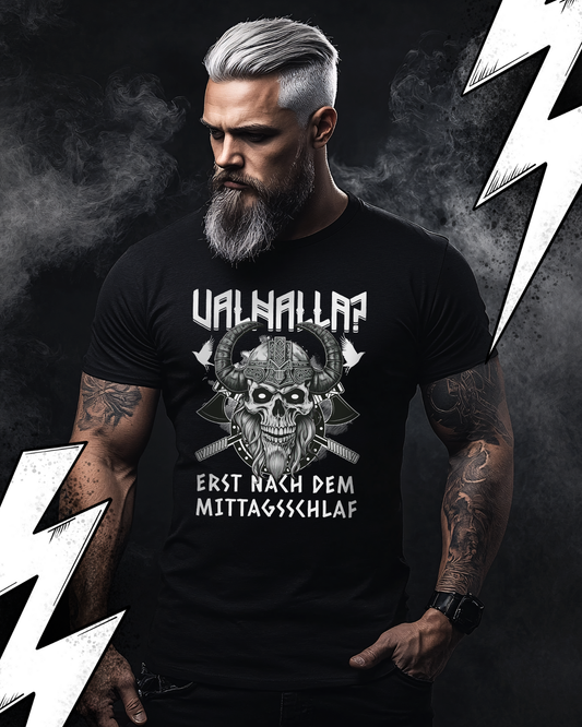 Premium T-Shirt Unisex "Valhalla nach dem Mittagsschlaf" Lustiges Wikinger Shirt