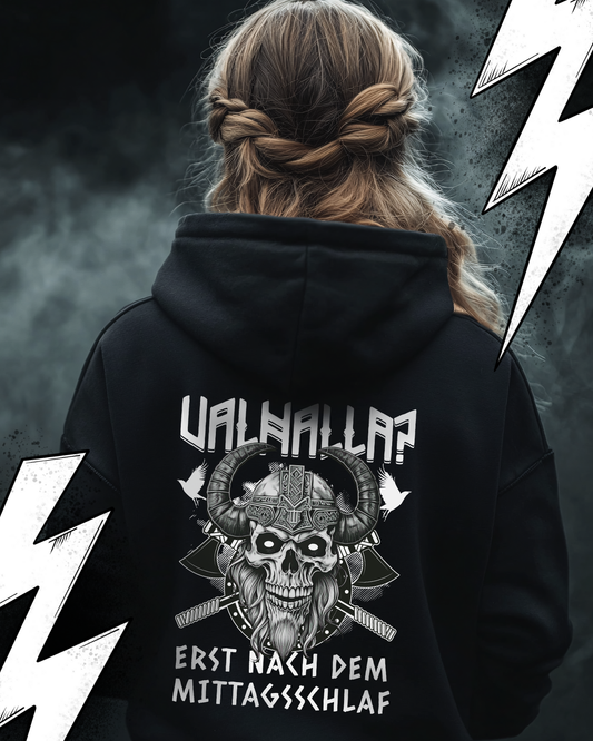 Premium Hoodie Unisex "Valhalla erst nach dem Mittagsschlaf" Lustiger Wikinger Hoodie