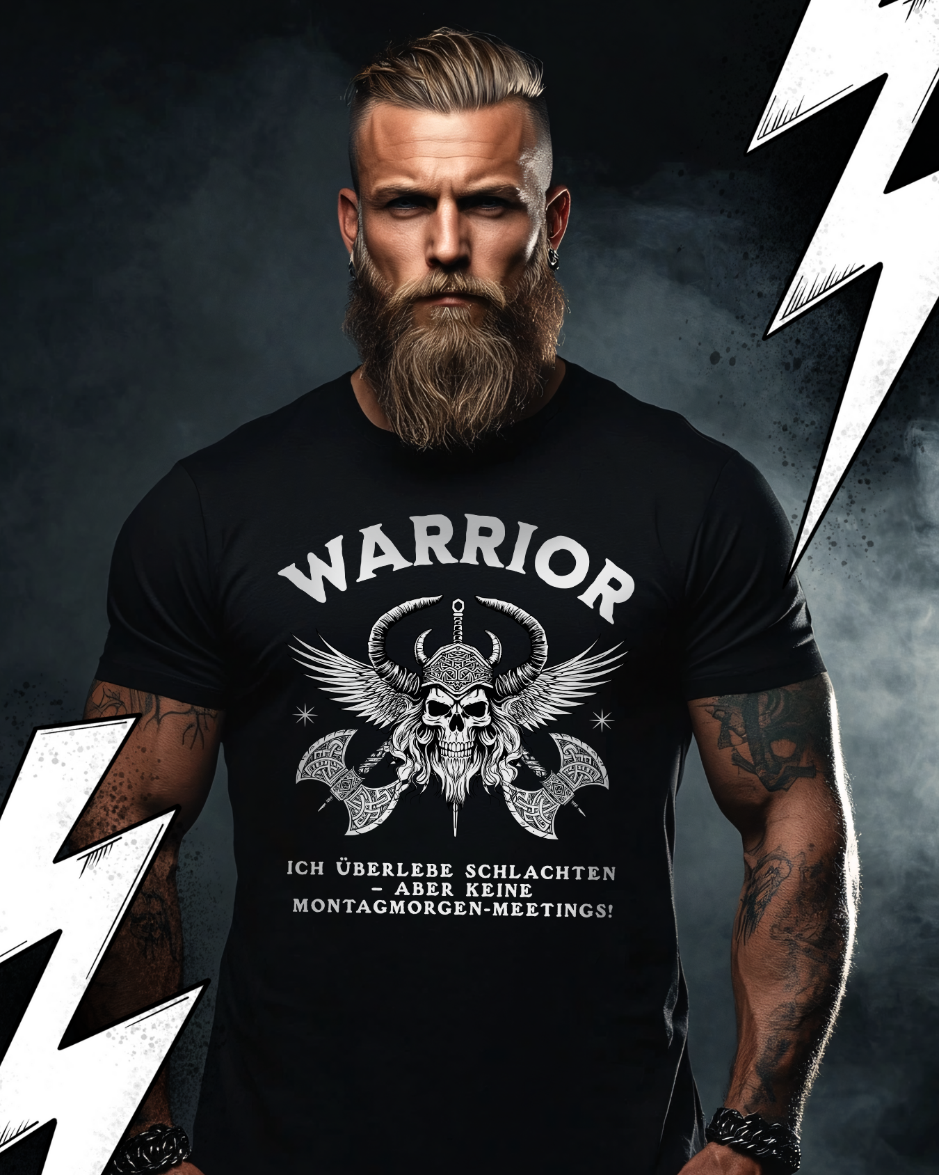 Premium T-Shirt Unisex "Warrior im Büro" Witziges Wikinger Shirt fürs Office