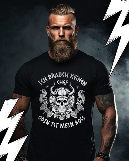 Wikinger T-Shirt Unisex "Odin ist mein Boss" Witziges Vikings Shirt für den Alltag