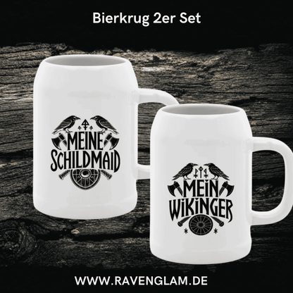 Wikinger Love - 2er Set Wikinger Bierkrug für echte Nordmänner und Schildmaiden