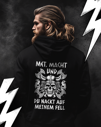 Premium Wikinger Hoodie Unisex "Nackt auf meinem Fell" Kinky Wikinger Hoodie