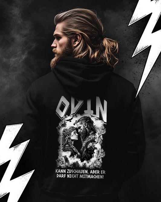 Premium Hoodie Unisex "Odin darf zuschauen" Witziger Kinky Wikinger Hoodie