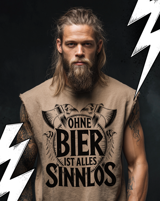 Ohne Bier ist alles Sinnlos - Wikinger Oversize Sleeveless Tee für Herren – Locker sitzendes Wikinger Shirt