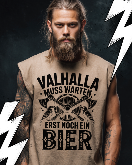 Valhalla muss warten - Wikinger Oversize Sleeveless Tee für Herren – Locker sitzendes Wikinger Shirt