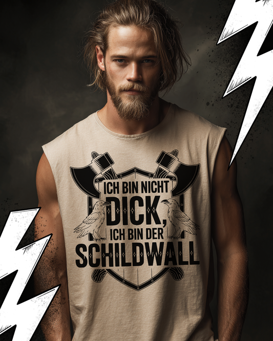 Ich bin nicht Dick, Ich bin der Schildwall - Wikinger Oversize Sleeveless Tee für Herren – Locker sitzendes Wikinger Shirt