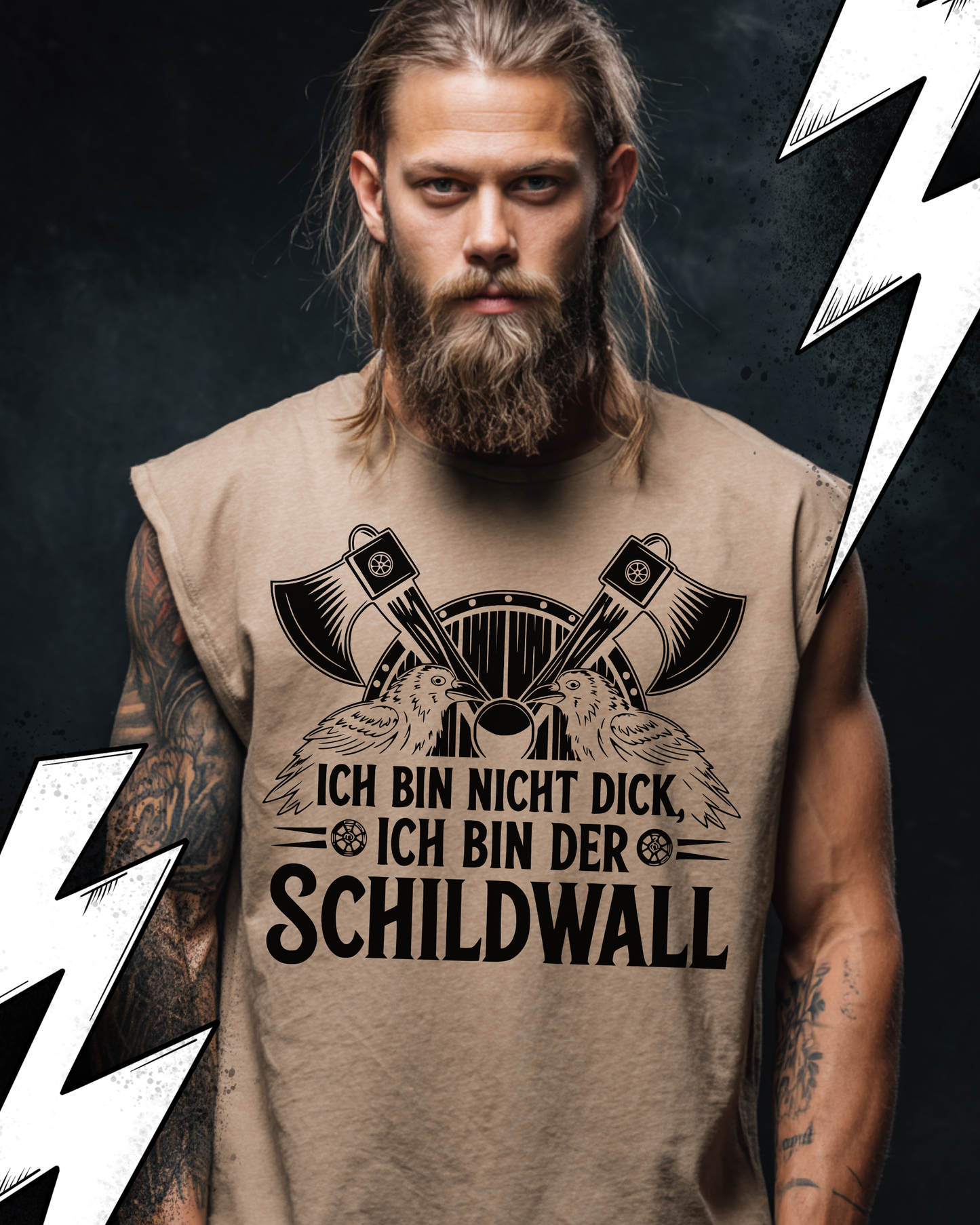 Ich bin nicht dick, ich bin der Schildwall - Wikinger Oversize Sleeveless Tee für Herren – Locker sitzendes Wikinger Shirt