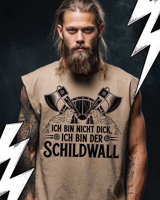 Ich bin nicht dick, ich bin der Schildwall - Wikinger Oversize Sleeveless Tee für Herren – Locker sitzendes Wikinger Shirt