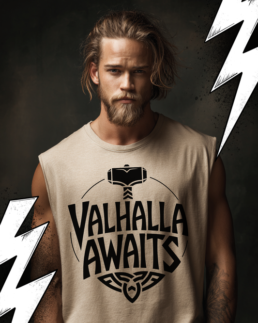 Valhalla Awaits - Wikinger Oversize Sleeveless Tee für Herren – Locker sitzendes Wikinger Shirt