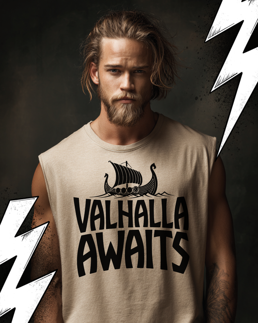 Valhalla Awaits - Wikinger Oversize Sleeveless Tee für Herren – Locker sitzendes Wikinger Shirt