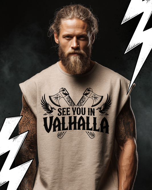 See you in Valhalla - Wikinger Oversize Sleeveless Tee für Herren – Locker sitzendes Wikinger Shirt