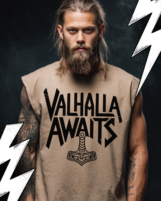 Valhalla Awaits - Wikinger Oversize Sleeveless Tee für Herren – Locker sitzendes Wikinger Shirt