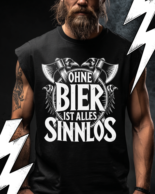 Ohne Bier ist alles Sinnlos - Wikinger Oversize Sleeveless Tee für Herren – Locker sitzendes Wikinger Shirt