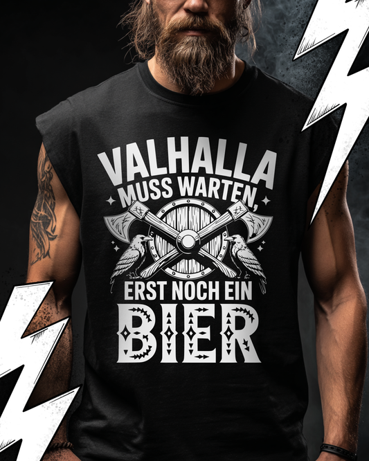 Valhalla muss warten - Wikinger Oversize Sleeveless Tee für Herren – Locker sitzendes Wikinger Shirt