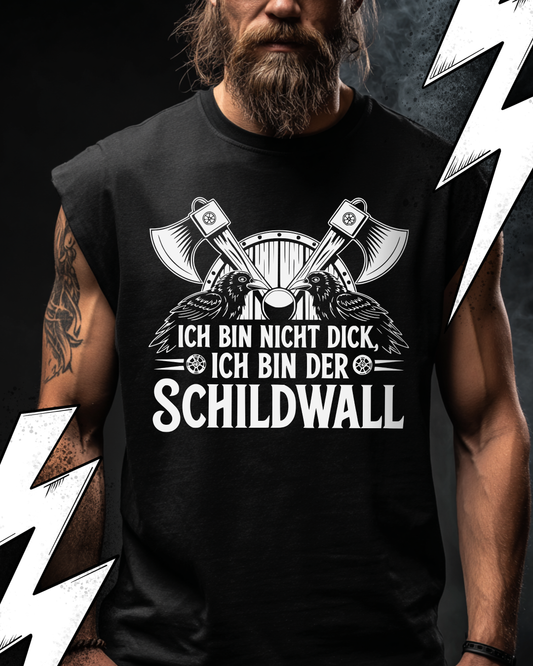 Ich bin nicht dick, ich bin der Schildwall - Wikinger Oversize Sleeveless Tee für Herren – Locker sitzendes Wikinger Shirt