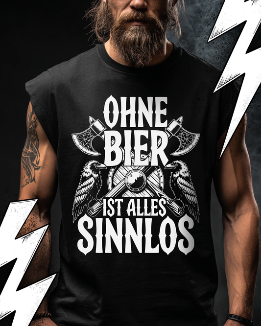 Ohne Bier ist alles Sinnlos - Wikinger Oversize Sleeveless Tee für Herren – Locker sitzendes Wikinger Shirt