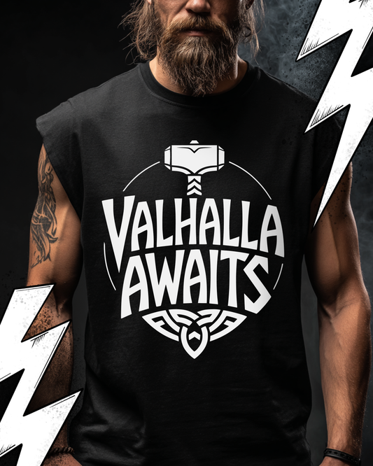 Valhalla Awaits - Wikinger Oversize Sleeveless Tee für Herren – Locker sitzendes Wikinger Shirt