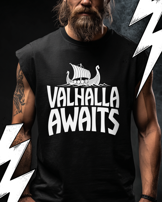 Valhalla Awaits - Wikinger Oversize Sleeveless Tee für Herren – Locker sitzendes Wikinger Shirt