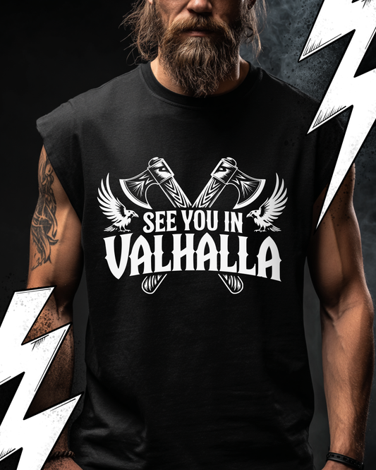 See you in Valhalla - Wikinger Oversize Sleeveless Tee für Herren – Locker sitzendes Wikinger Shirt