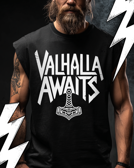 Valhalla Awaits - Wikinger Oversize Sleeveless Tee für Herren – Locker sitzendes Wikinger Shirt