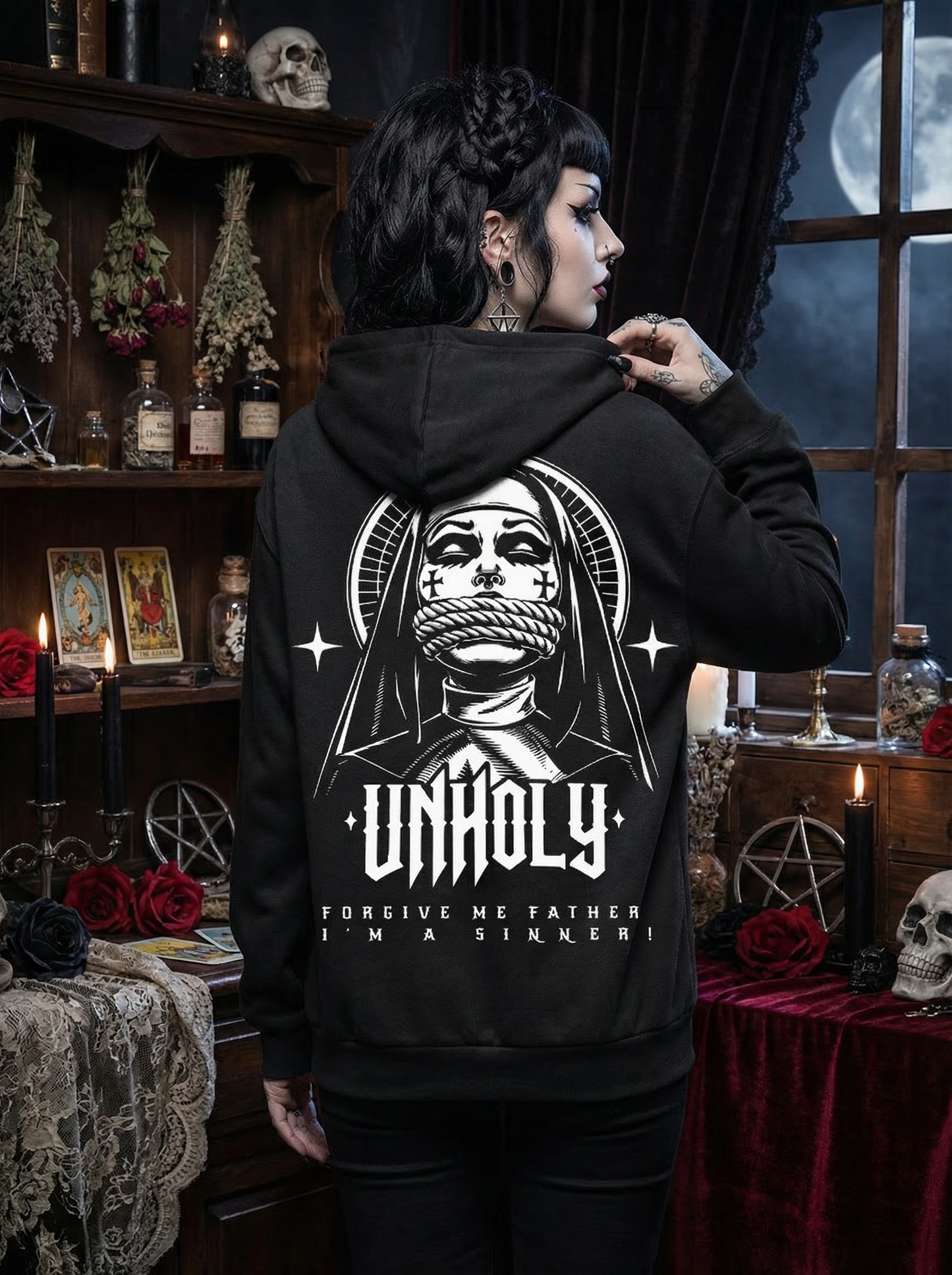 Unholy Nun Hoodie Unisex "I´m a Sinner" Unheilige Nonne