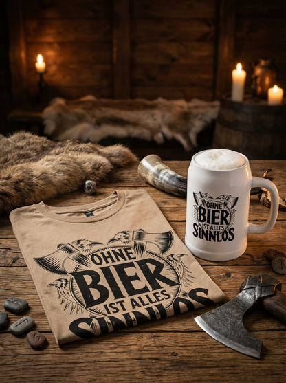 Ohne Bier ist alles Sinnlos - Wikinger Sparset – Oversize Sleeveless Shirt + Bierkrug im Bundle