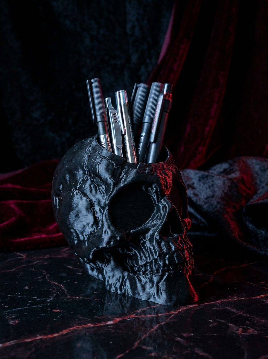 Gothic Totenkopf Stiftehalter – Skull Pen Holder im Gothic Stil (3D-Druck)