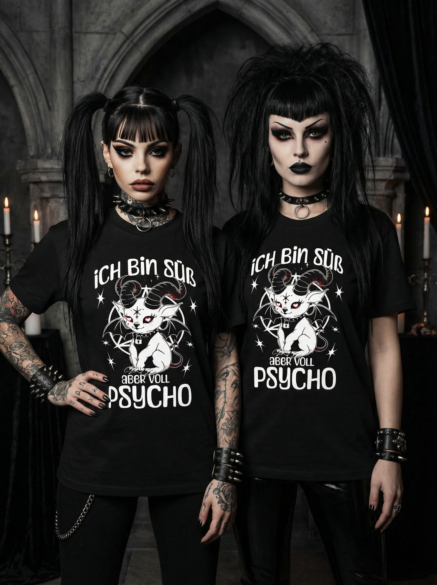 Ich bin süß aber voll Psycho Baphomet Partnerlook - T-Shirt Set für Pärchen oder Besties