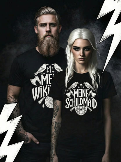 Wikinger Pärchen Sparset - Partnerlook- Mein Wikinger - Meine Schildmaid T-Shirt Set