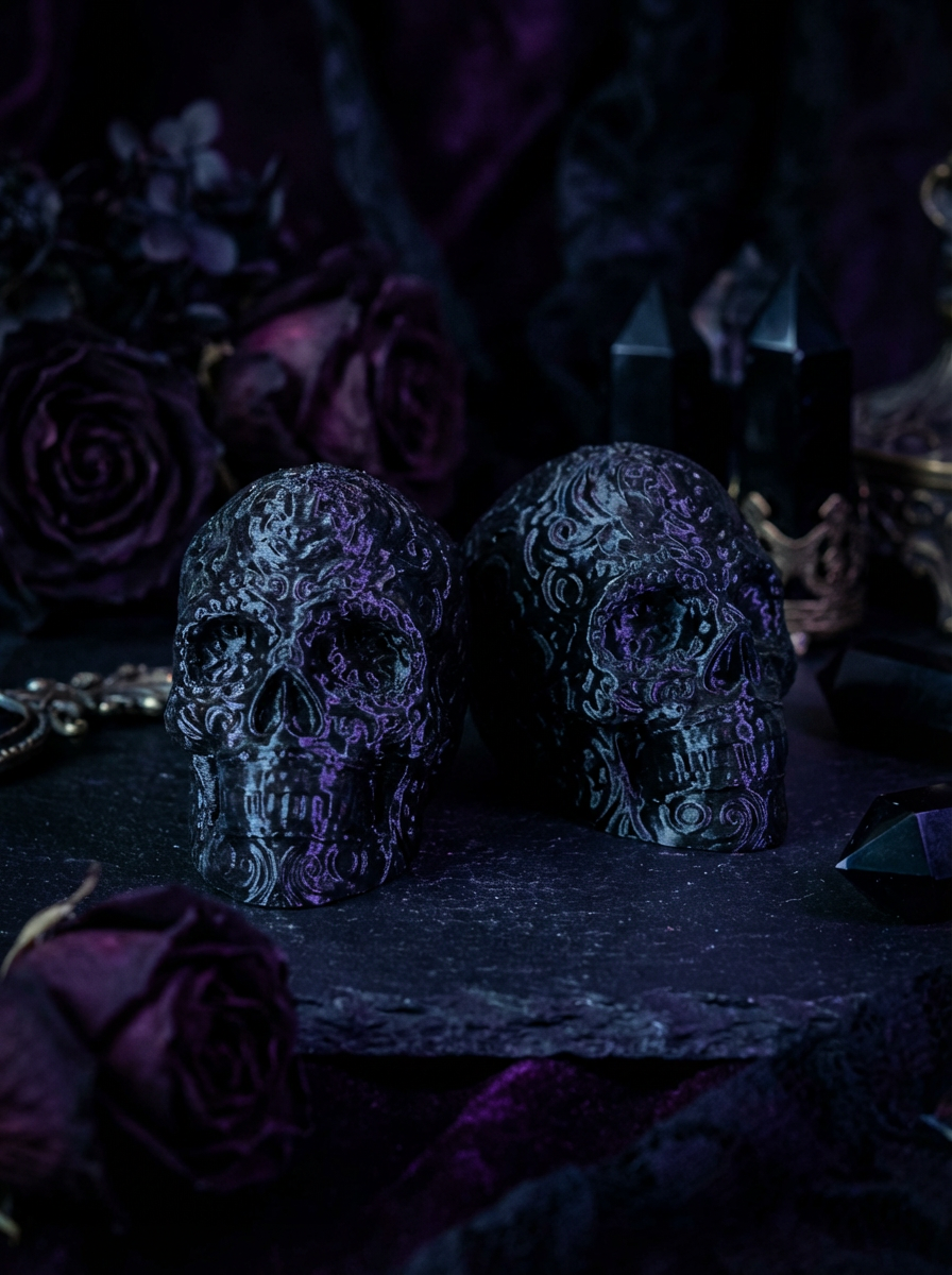 Gothic Totenkopf Deko – Ornament Skull Figur im Dark Gothic Stil (3D-Druck) Größe 70x70 cm