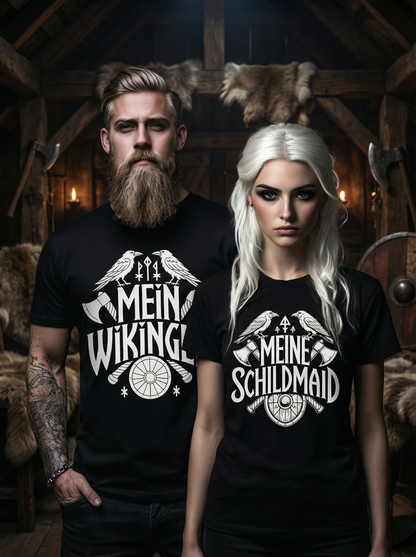 Wikinger Pärchen Sparset - Partnerlook- Mein Wikinger - Meine Schildmaid T-Shirt Set