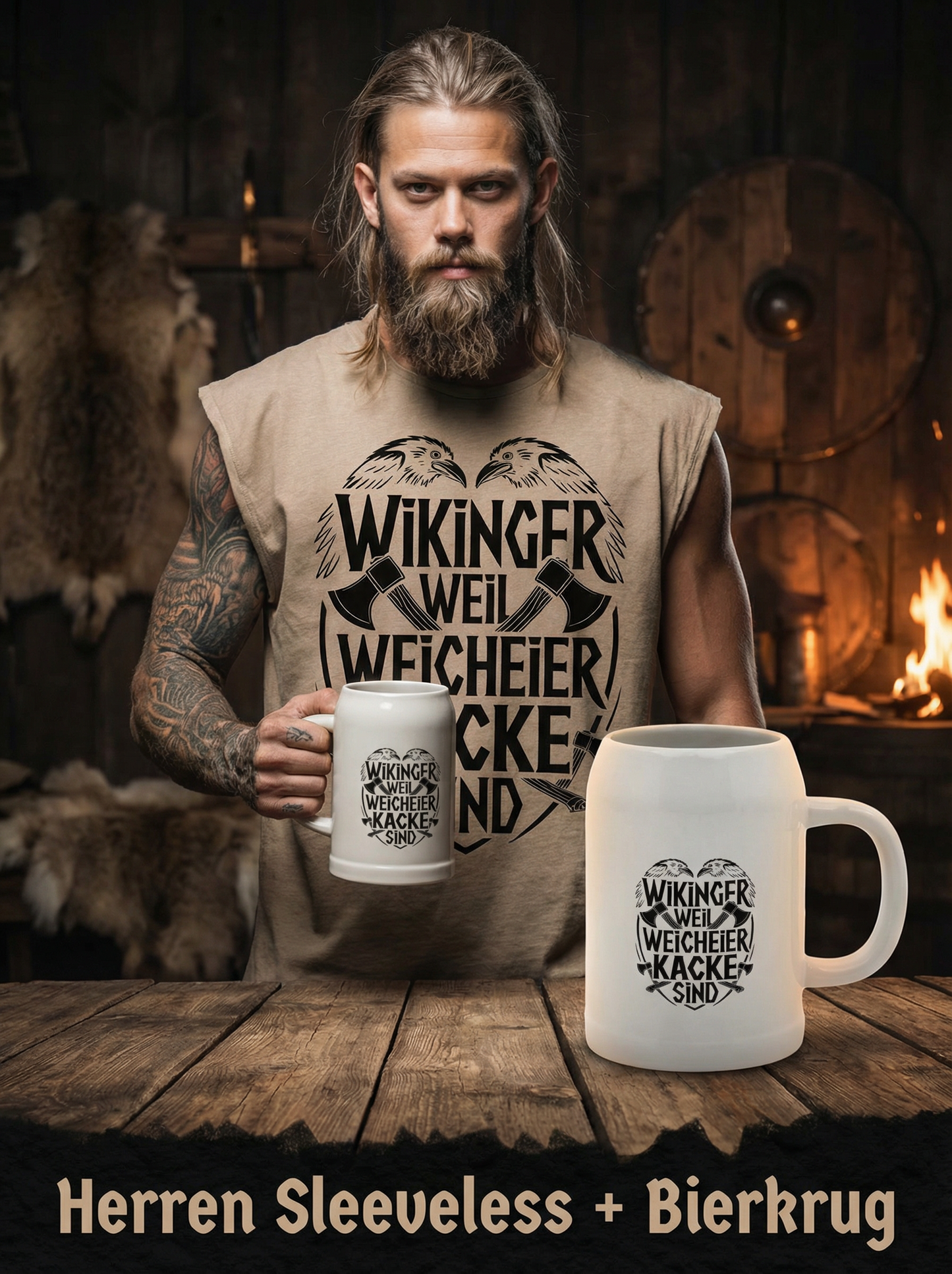 Wikinger weil Weicheier Kacke sind - Wikinger Sparset – Oversize Sleeveless Shirt + Bierkrug im Bundle