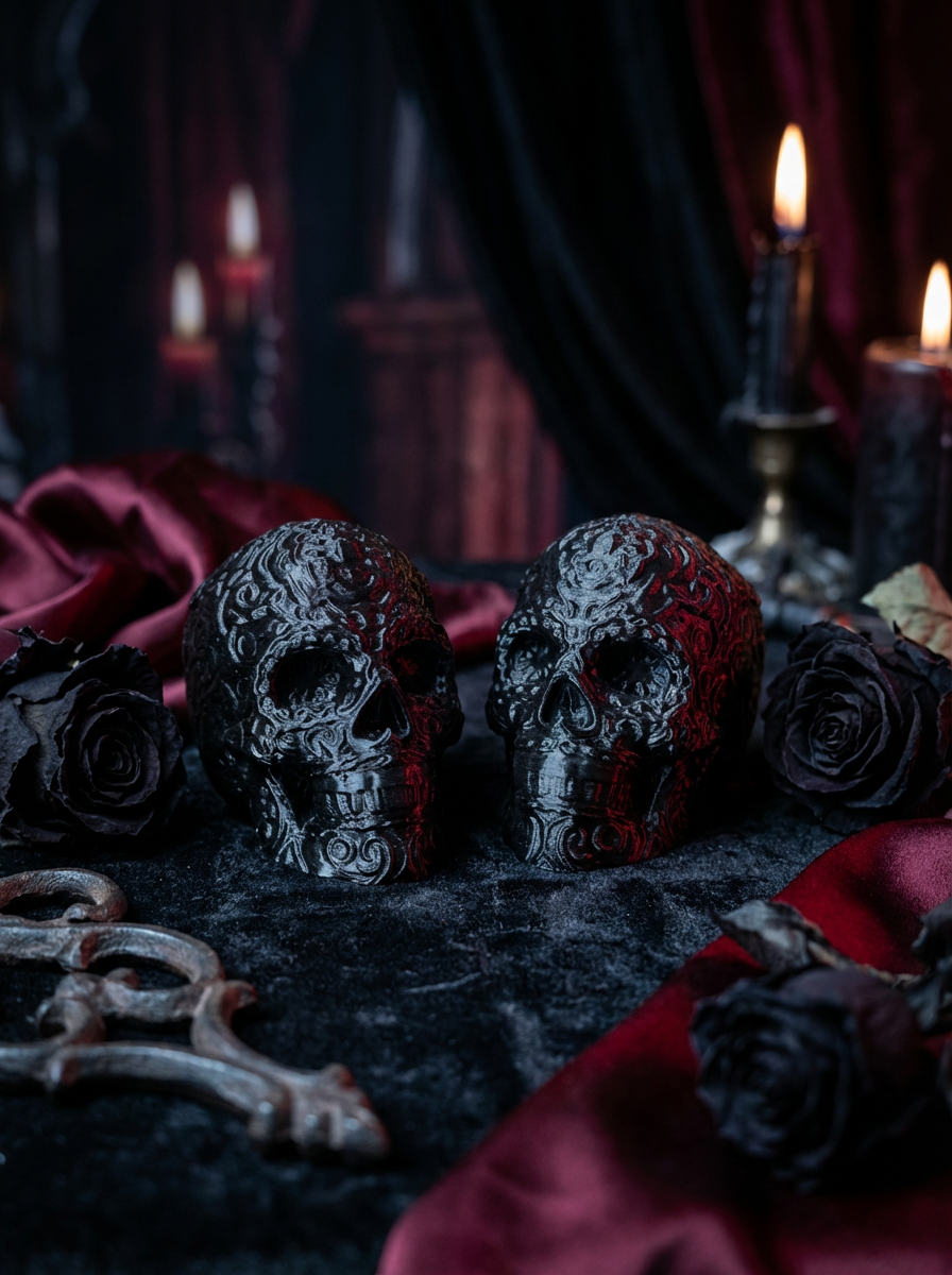 Gothic Totenkopf Deko – Ornament Skull Figur im Dark Gothic Stil (3D-Druck) Größe 70x70 cm