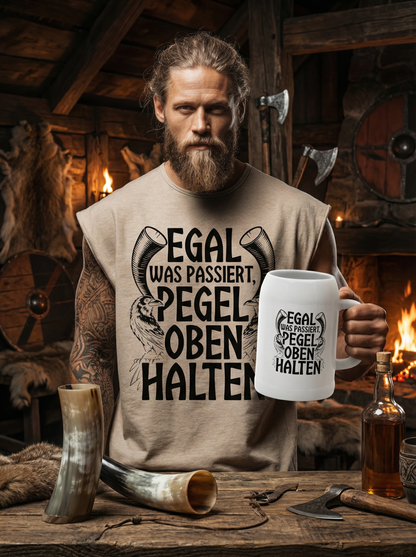 Egal was passiert Pegel oben halten - Wikinger Sparset – Oversize Sleeveless Shirt + Bierkrug im Bundle