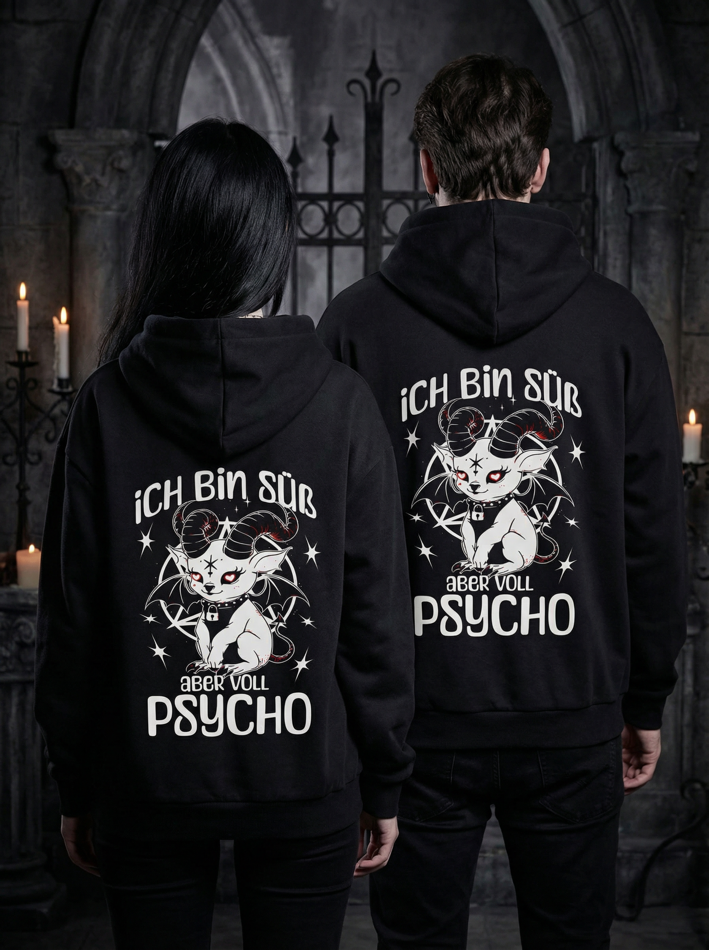 Ich bin süß aber voll Psycho Baphomet Partnerlook -Hoody Set für Pärchen oder Besties