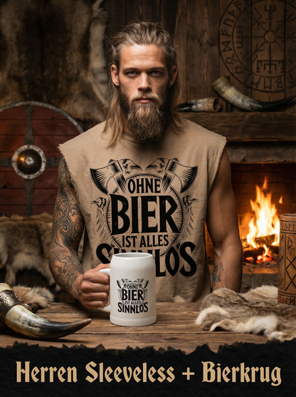Ohne Bier ist alles Sinnlos - Wikinger Sparset – Oversize Sleeveless Shirt + Bierkrug im Bundle